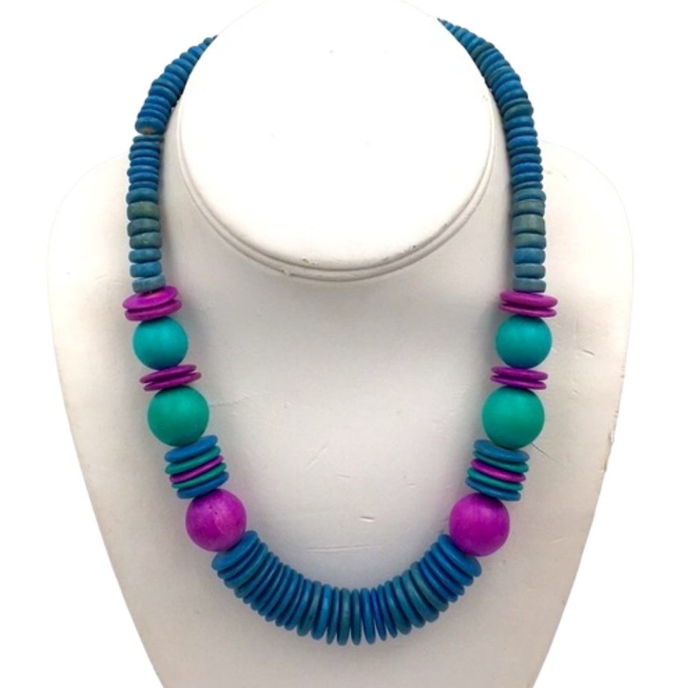 Retro Blue Terracotta Clay Bead Necklace - Picture 5 of 6